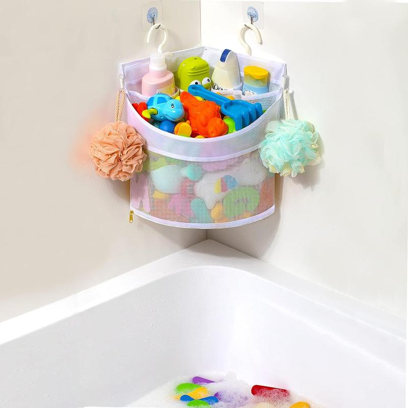 Bath Toy Organizer, Quick Drying and Mould Proof, Corner Hang-Suspension Bath Toy Holder, Large Capacity Multi Use bath toy storage