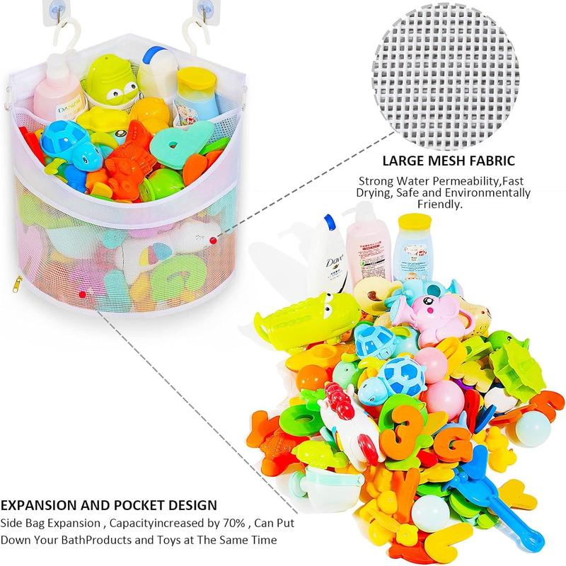 Bath Toy Organizer, Quick Drying and Mould Proof, Corner Hang-Suspension Bath Toy Holder, Large Capacity Multi Use bath toy storage