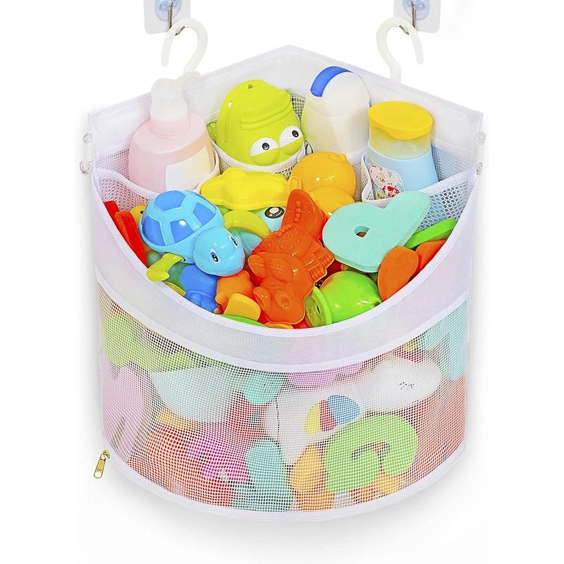 Bath Toy Organizer, Quick Drying and Mould Proof, Corner Hang-Suspension Bath Toy Holder, Large Capacity Multi Use bath toy storage