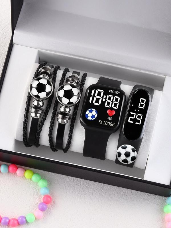 Football Pattern Digital Watch & Braided Bracelet, Casual Watch Set for Men & Women, without Box, Trendy  Exquisite Watch Set for Clothing Decor