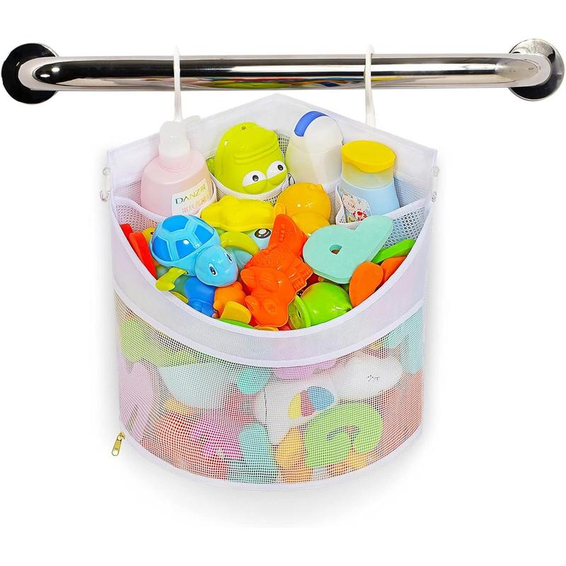 Bath Toy Organizer, Quick Drying and Mould Proof, Corner Hang-Suspension Bath Toy Holder, Large Capacity Multi Use bath toy storage
