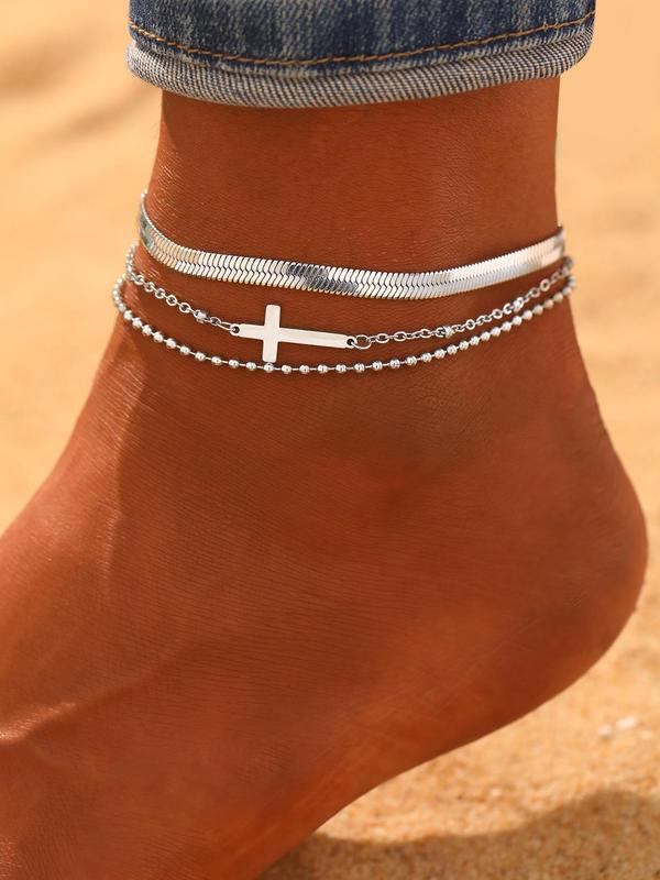 Women's Fashionable Cross Design Chain Anklets, Casual Trendy Anklets, Fashionable Minimalist Body Jewelry for Women & Girls for Party & Daily Decor
