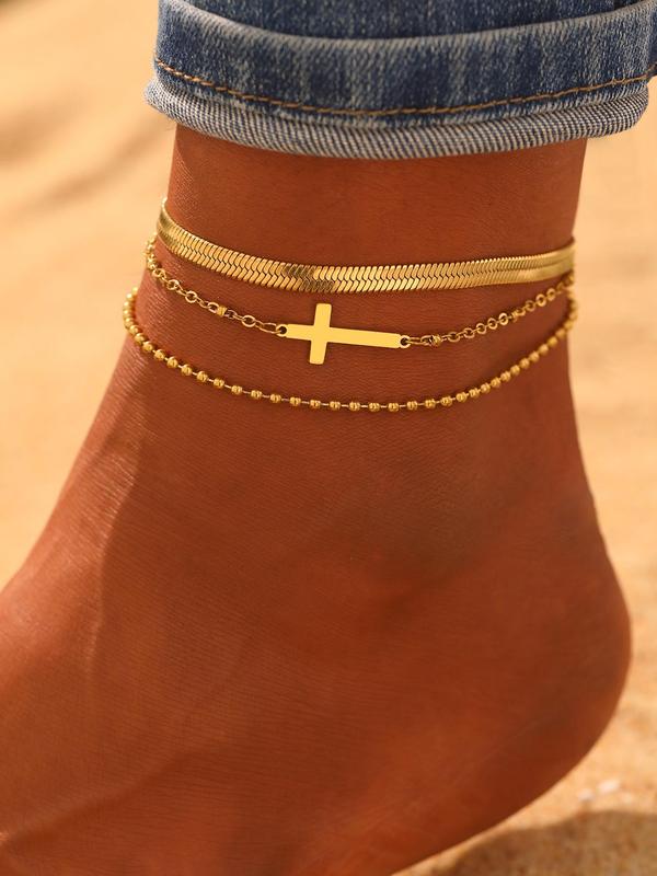 Women's Fashionable Cross Design Chain Anklets, Casual Trendy Anklets, Fashionable Minimalist Body Jewelry for Women & Girls for Party & Daily Decor