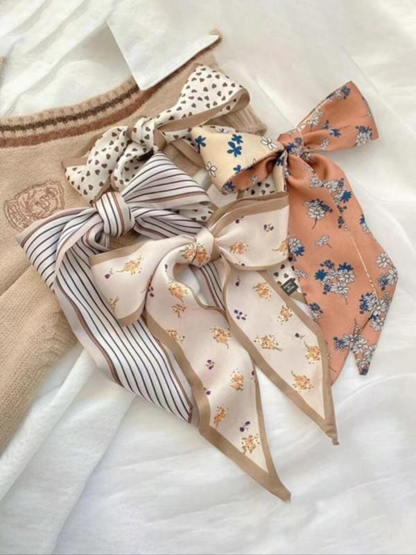 Women's Cute Floral & Polka Dot Print Hair Band (4pcs set), Casual Trendy Hair Accessories for Daily Use, Minimalist Headwear Suitable for Thick Hair