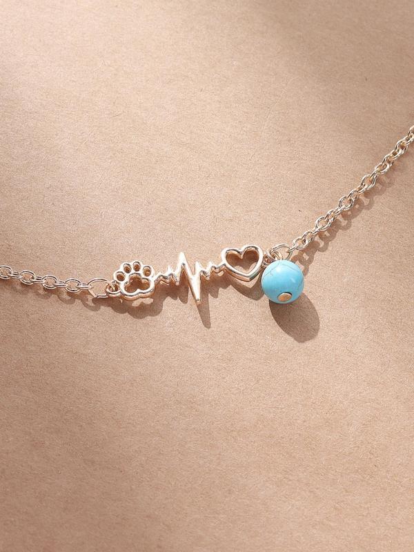 Heart & Paw Design Anklet For Women, Boho Chic Foot Jewelry For Beach Daily Wear