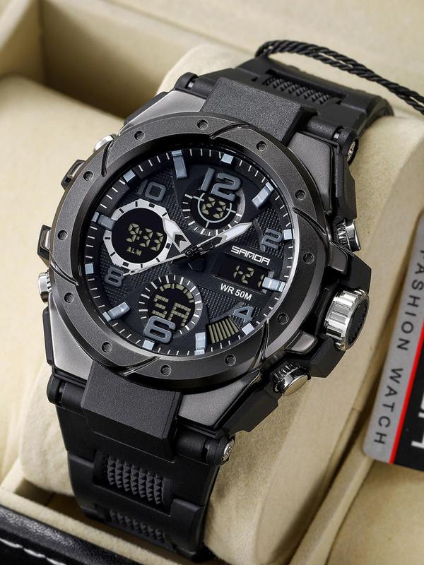 Men's Sportive Digital Watch, Fashionable Analog-digital Watch with Time & Alarm Feature, Waterproof Digital Watch with Silicone Strap for Men