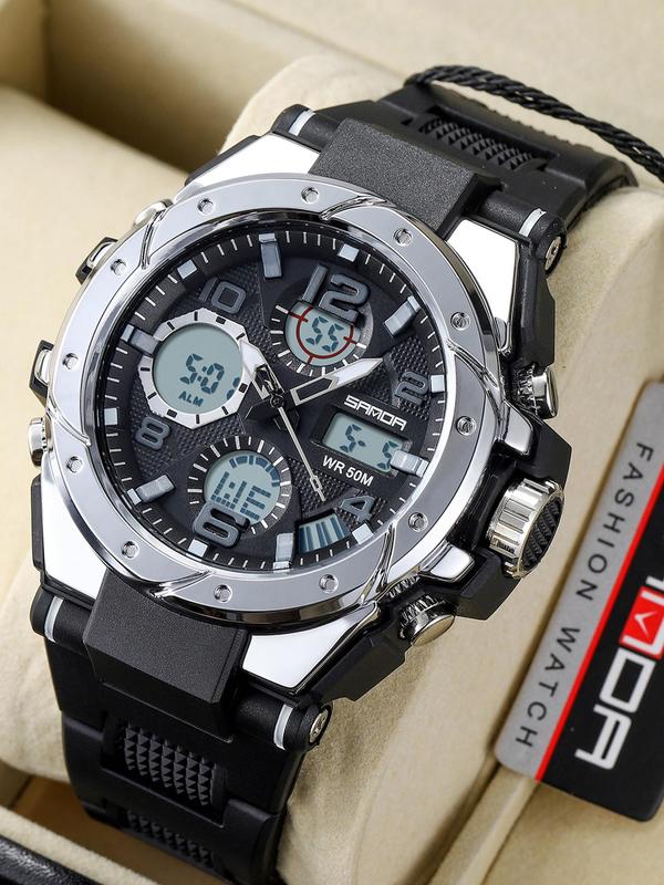 Men's Sportive Digital Watch, Fashionable Analog-digital Watch with Time & Alarm Feature, Waterproof Digital Watch with Silicone Strap for Men
