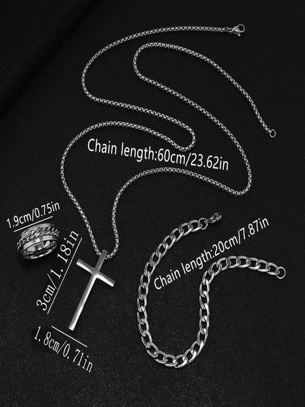 Men's Fashion Watch Set, Including Round Dial Quartz Watch & Bracelet & Pendant Necklace & Ring, Fashion Watch Set for Party, Daily Decor, Trendy All-match & Exquisite Watch Set for Gift
