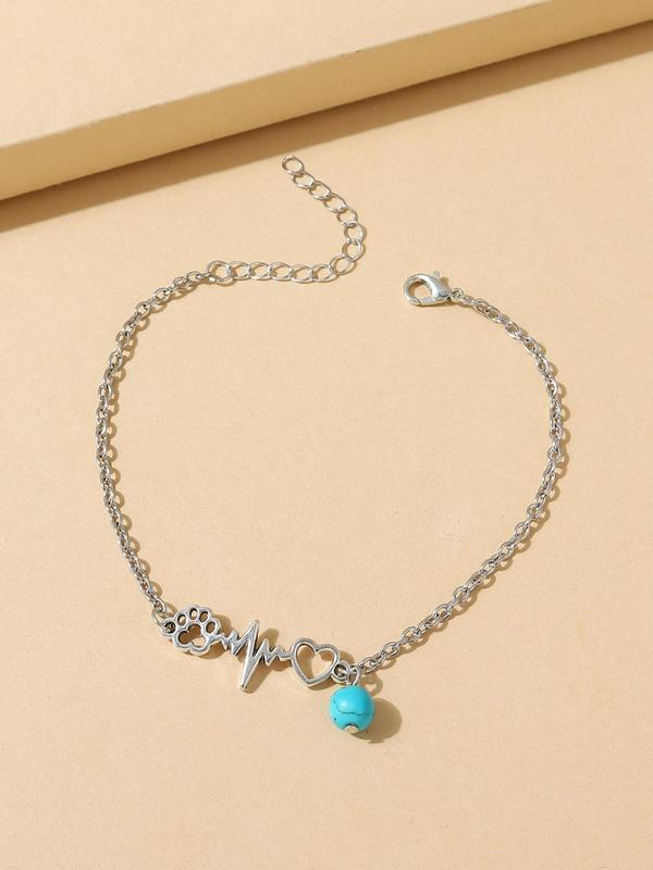 Heart & Paw Design Anklet For Women, Boho Chic Foot Jewelry For Beach Daily Wear