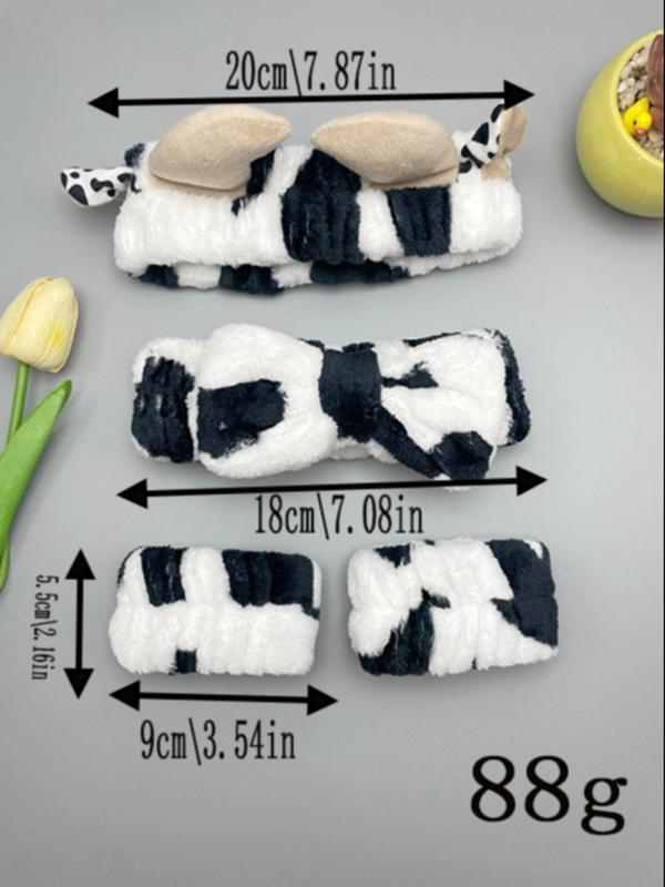 Sweet and Cute Cow Horn & Bow Decor Hair Band and Water Absorbent Wristband, 2024 New Style Creative Cute Animal Design Hair Band Set, Fashion Hair Accessories for Women & Girls