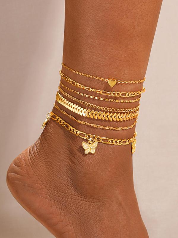 Boho Heart Decor Anklet, Shell & Faux Pearl Decorated Anklet for Women & Girls for Party, Daily Clothing Decor, Trendy All-match Jewelry for Birthday Gift