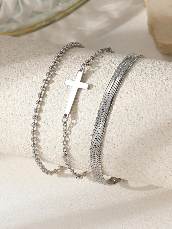 Women's Fashionable Cross Design Chain Anklets, Casual Trendy Anklets, Fashionable Minimalist Body Jewelry for Women & Girls for Party & Daily Decor
