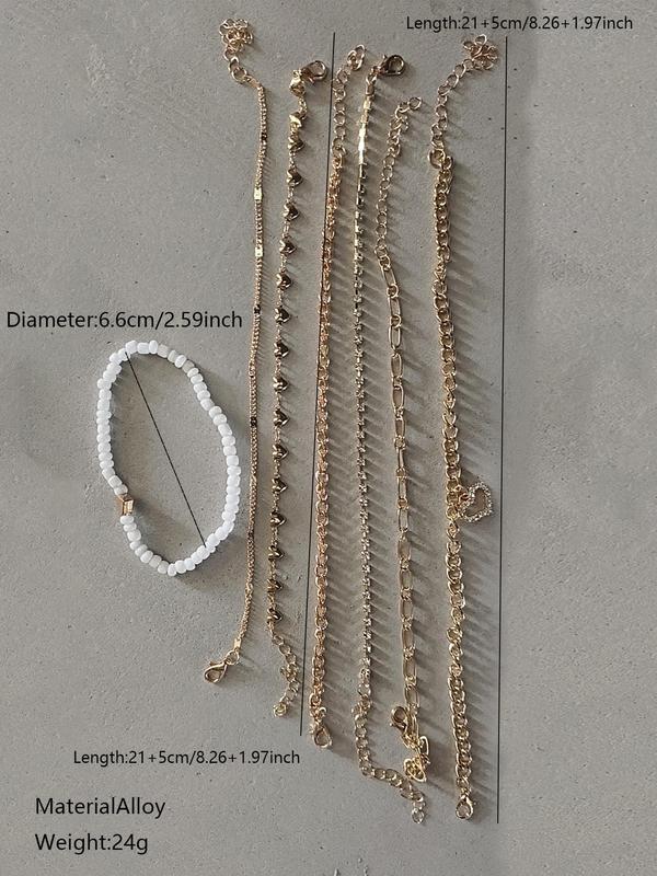 Boho Heart Decor Anklet, Shell & Faux Pearl Decorated Anklet for Women & Girls for Party, Daily Clothing Decor, Trendy All-match Jewelry for Birthday Gift