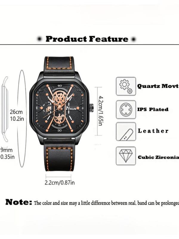 Men's Square Dial Quartz Watch & Infinity Symbol Decor Bracelet, Street Fashion Watch Set for Party, Daily Decor, Trendy All-match & Exquisite Watch Set for Birthday Gift
