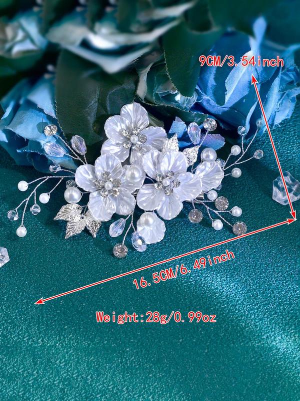 Elegant Faux Pearl & Flower Decorated Hair Comb, Rhinestone Decor Bridal Headwear for Wedding Bridal Party Formal Occasions, Fashion Hair Accessories for Women