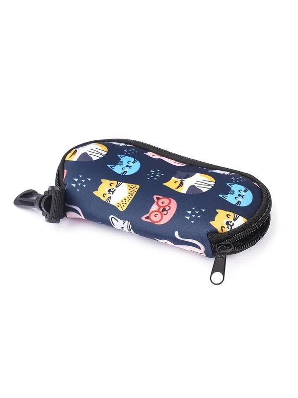 Cartoon Cat Pattern Zipper Eyeglasses Case, Portable Soft Neoprene Sunglasses Case, Glasses Protector for Travel Sport