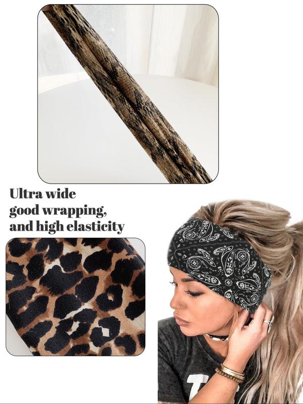 Boho Style Hair Band, Ethnic Pattern & Leopard & Floral & Butterfly Print Hair Band, Fashion Hair Accessories for Women & Girls