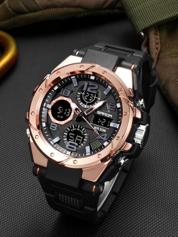 Men's Sportive Digital Watch, Fashionable Analog-digital Watch with Time & Alarm Feature, Waterproof Digital Watch with Silicone Strap for Men