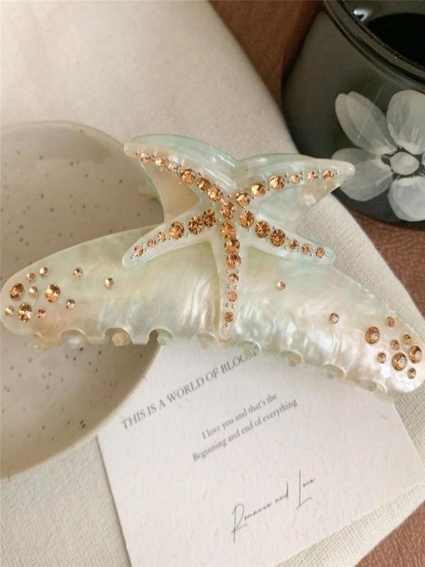 Starfish Decor Ombre Hair Claw, Rhinestone Decor Claw Clip, Fashion Hair Accessories for Women & Girls, Minimalist Headwear Suitable for Thick Hair