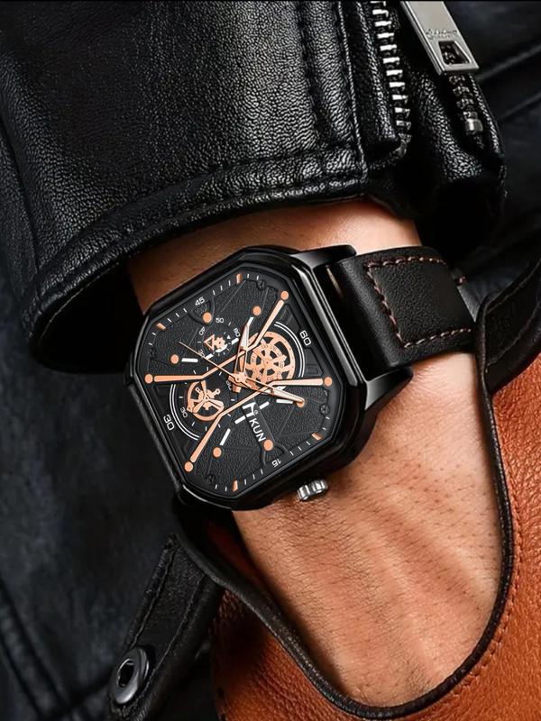 Men's Square Dial Quartz Watch & Infinity Symbol Decor Bracelet, Street Fashion Watch Set for Party, Daily Decor, Trendy All-match & Exquisite Watch Set for Birthday Gift