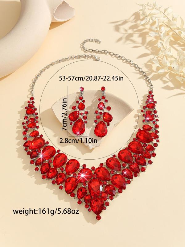 Women's Elegant Water Drop Shaped Artificial Crystal Decor Jewelry Set, Exquisite Trendy Pendant Necklace & Dangle Earrings, Chic Jewelry Set for Party Decor