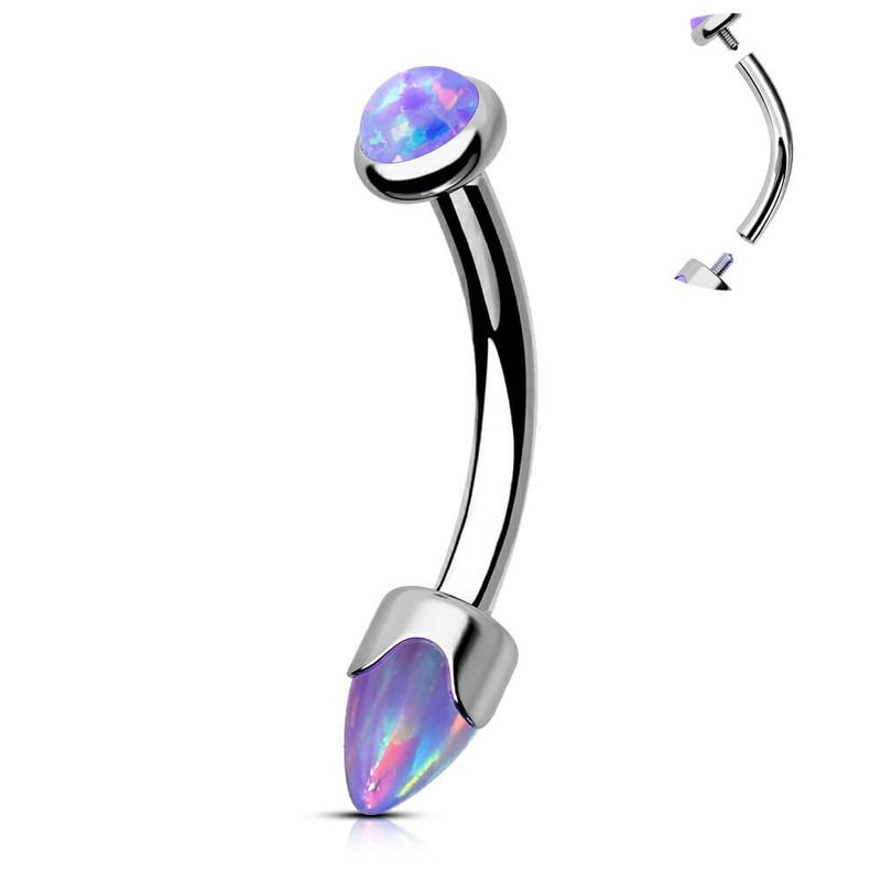 Oufer 16G Titanium Internally Threaded Opal Curved Barbell Rook Eyebrows Vertical Piercing Ring