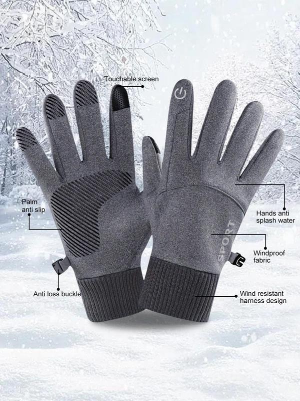 Unisex Letter Print Touch Screen Gloves, Casual Non-slip Waterproof Warm Gloves for Outdoor Activities, Fashion Accessories for Men & Women