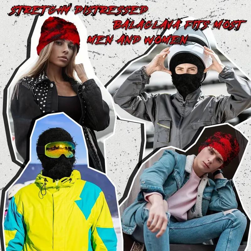 Distressed Balaclava Mask, Full Face Cover Windproof Thermal Ski Mask, Outdoor Halloween Style Knit Headgear