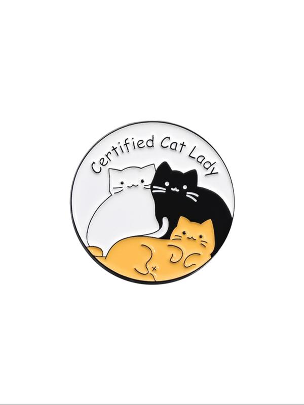 Fashion Cute Cat & Letter Design Brooch,  Round Shaped Animal Themed Brooch, Clothes Accessories for Women & Men