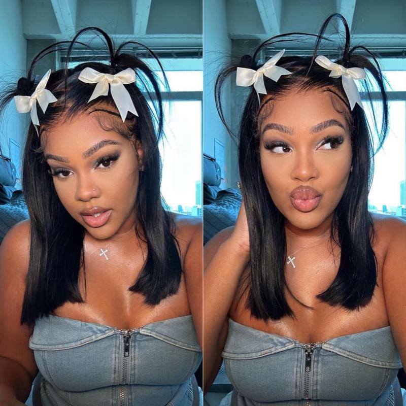 Asteria Hair Pre-Styled Straight 13x4 Glueless Ready to Go Lace Frontal Wig Human Hair Wig Pre Bleached Beginners Glueless Wig