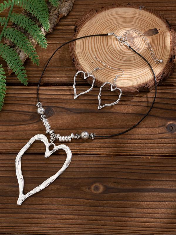 Elegant Hollow Out Heart Design Adjustable Pendant Necklace & Dangle Earrings, Trendy All-match & Exquisite Jewelry Set for Birthday Gift