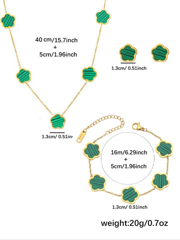 Flower Design Jewelry Set, Elegant Necklace & Bracelet & Stud Earrings, 2024 New Style Fashion Jewelry Accessories for Women As Gift Dainty Gift for Your Love
