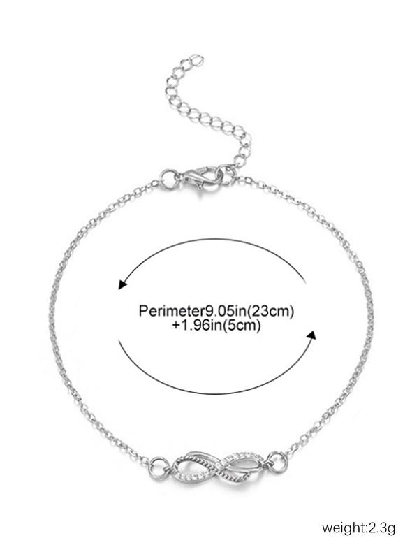 Women  Rhinestone Decor Infinity Charm Anklet for Women, Beach Vacation Matching Jewelry, Fashion Accessory for Party & Daily Wear