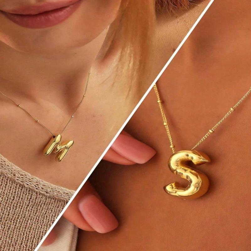 Bubble  Lovely and Plump Letter Necklace,Elegant Balloon Girl Preferred Jewelry,Good Fluffy Name Personalized Fashionable Accessories,Daily Wear for Parties and Beaches,Beautiful Birthday Present,Girlfriend Jewelry Present