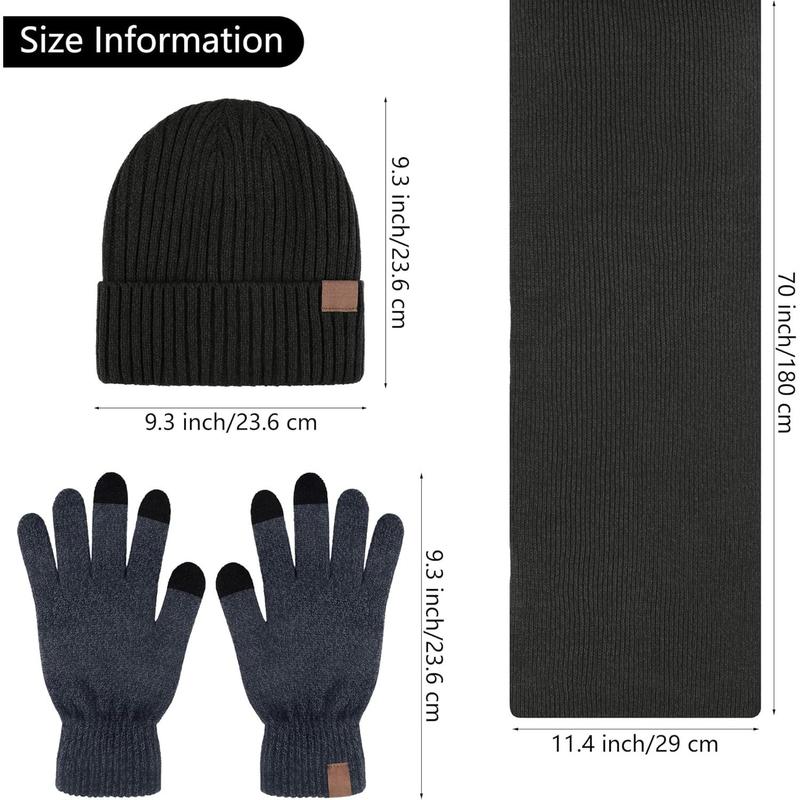 Winter Beanie Hat Set for Men 4 Pieces Knit Glove Scarf Beanie Hat Earmuffs Set for Men Women