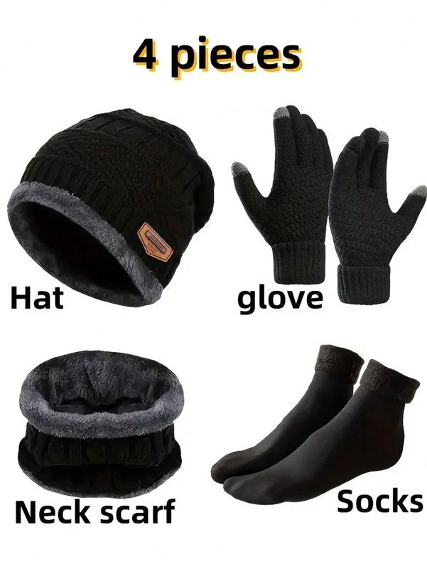 4pcs Set Winter Warm Set: Knit Hat, Thermal Gloves, Non-Slip Socks - Ultimate Cold Weather Protection For Outdoor Adventure, Suitable For Both Men And Women