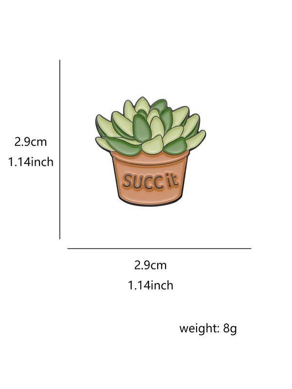Cute Succulent Potted Brooch, Letter Pattern Enamel Pin Suitable for Backpacks, Jeans, Scarves, Hats Decoration Fixed Buckle, Casual Alloy Jewelry for Men & Women