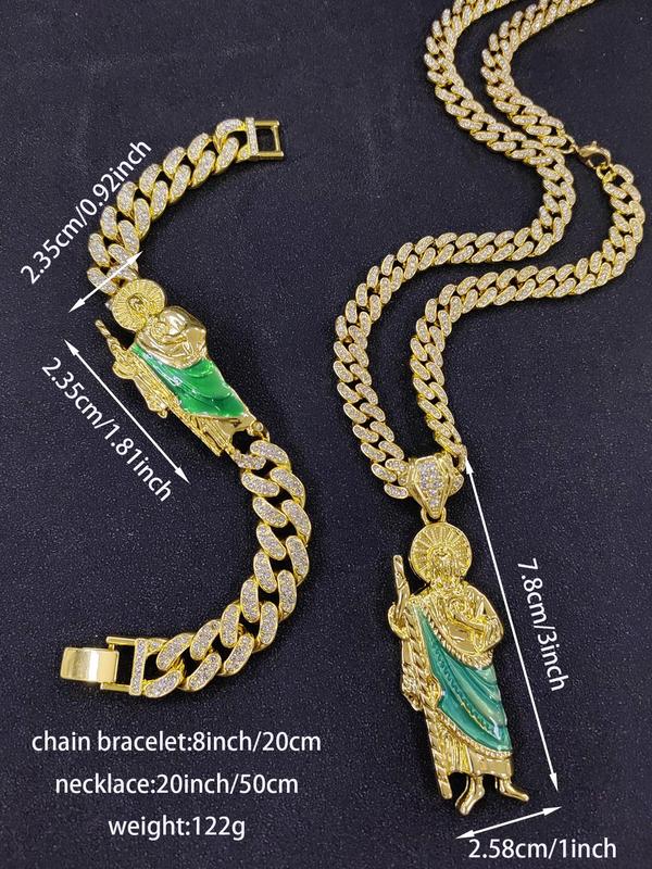 Men's Street Trend Rhinestone Decor Chain Bracelet & Necklace, Hip Hop Style Jewelry Set for Party, Daily Decor, Trendy All-match & Exquisite Jewelry for Birthday Gift