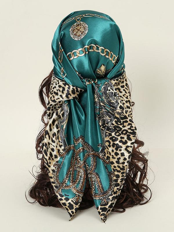Women's Elegant Chain Print & Leopard Print Scarf, Boho Style Soft Comfortable Shawl for Daily Wear, Fashion Accessories for Women & Girls