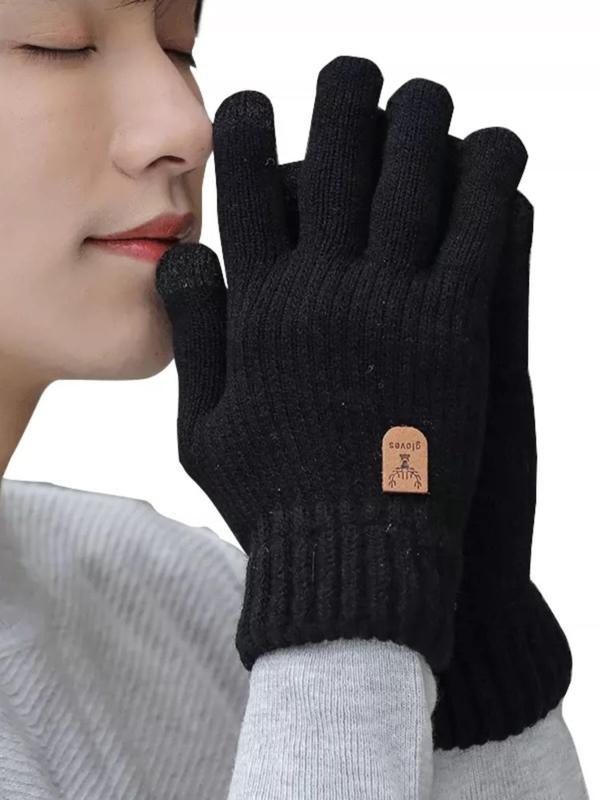 Men's Solid Color Knitted Gloves, Casual Trendy Warm Gloves for Outdoor Sports, Cycling, Campus, Fashionable Gloves for Men