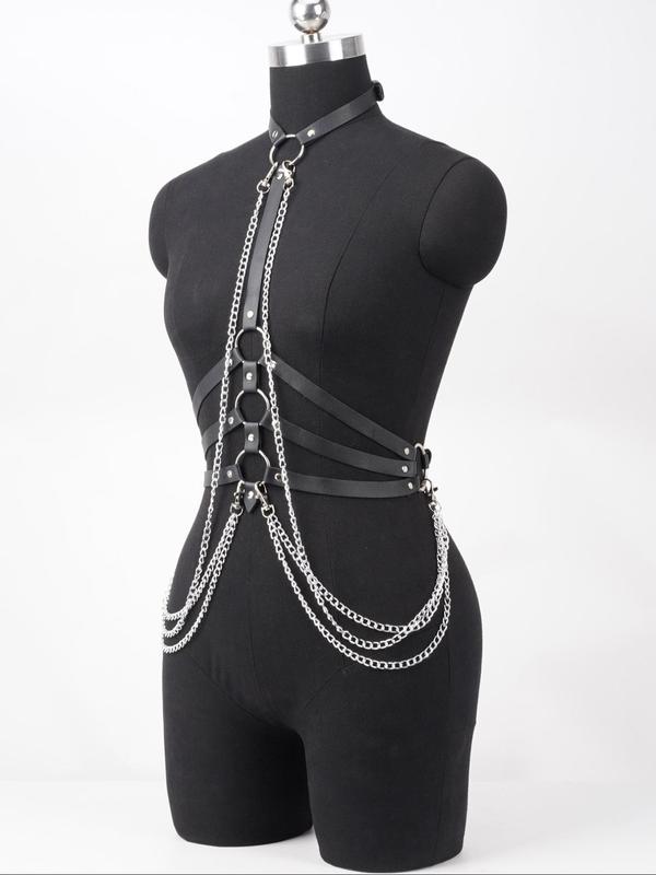 Women's Punk Style Studded & O-ring Decorated Harness Belt, Fashionable Pu Leather Belt for Party, Daily Clothing Decor, Trendy All-match & Exquisite Belt for Birthday Gift