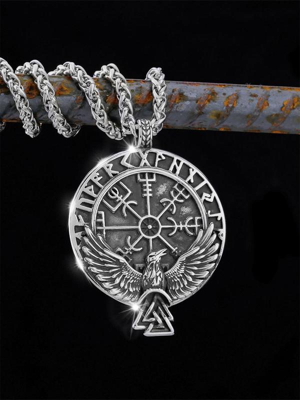 Crow Odin Rune Design Pendant Necklace For Men & Women, Stainless Steel Jewelry, Jewelry For Daily Decoration