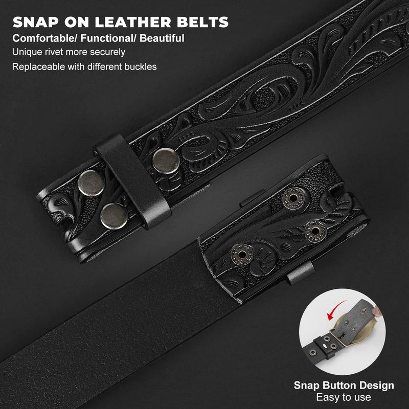 Western Leather Belt Strap for Men Women Cowboy Cowgirl Engraved Embossed Leather Belt Strap for Jeans Pants