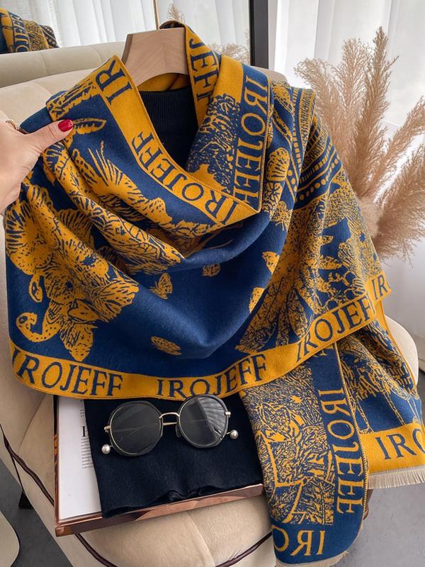 Boho Style Butterfly & Plants & Floral & Letter Print Scarf, Casual Soft Comfortable Shawl for Fall & Winter, Fashion Accessories for Both Men & Women