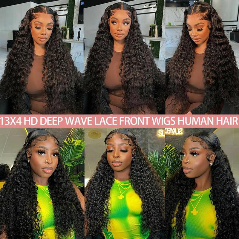180% Density Deep Wave 13x4 Transparent Lace Frontal Wig Human Hair 30 Inches Brazilian Wigs for Women Pre Plucked 13x4 Hd Lace Front Wigs Curly Wig