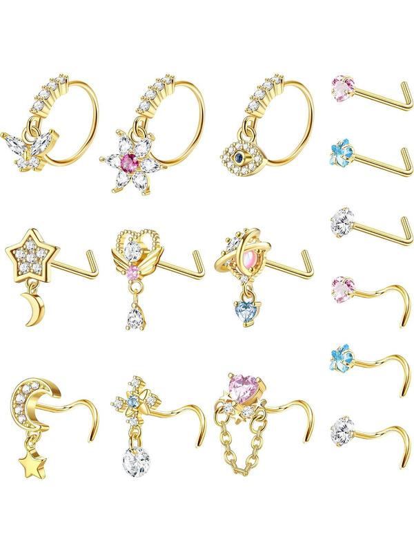 Cute Rhinestone Decor Nose Ring, Fashionable Nose Ring for Women & Men, Trendy All-match & Exquisite Jewelry for Birthday Gift