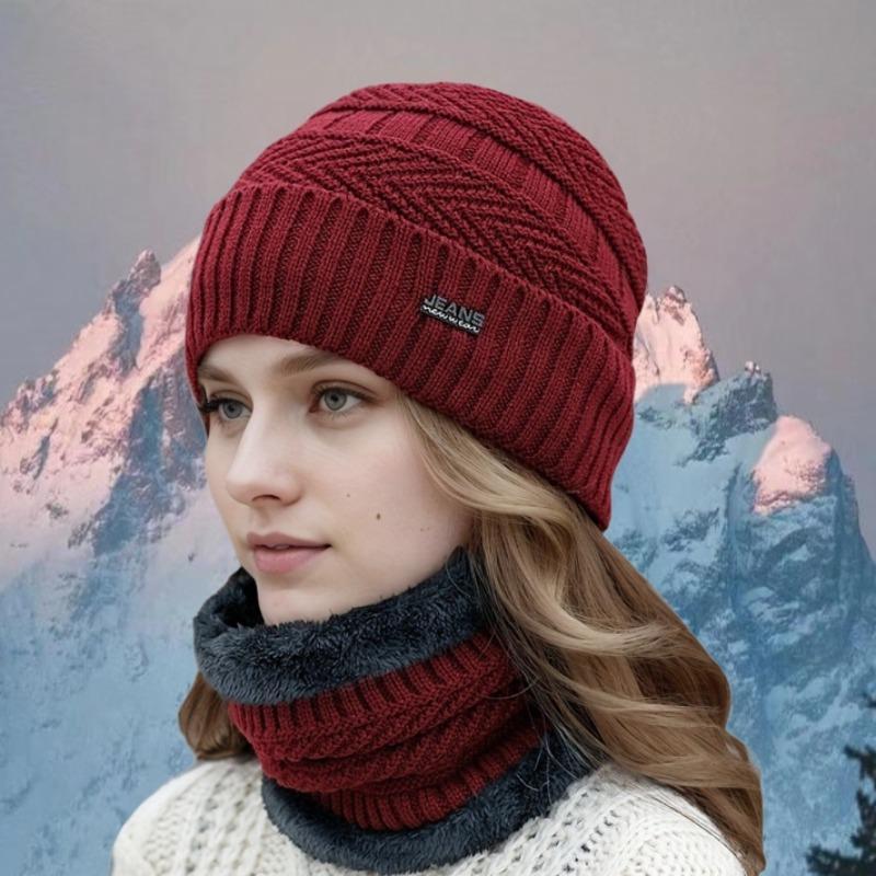 Women's Winter Warm Thickened Neck Gaiter & Hat Set, 2 Counts set Windproof Neck Warmer & Hat Set, Outdoor Sports Accessories for Skiing Climbing Fishing, Christmas Gift