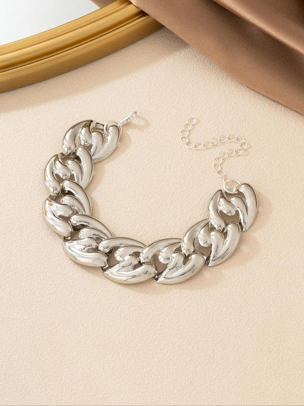 Women's Punk Style Cuban Chain Decor Jewelry Set Including Necklace & Bracelet & Earrings, Fashion Jewelry for Party, Daily Clothing Decor, Trendy All-match & Exquisite Jewelry for Birthday Gift