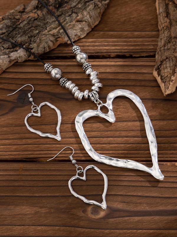 Elegant Hollow Out Heart Design Adjustable Pendant Necklace & Dangle Earrings, Trendy All-match & Exquisite Jewelry Set for Birthday Gift