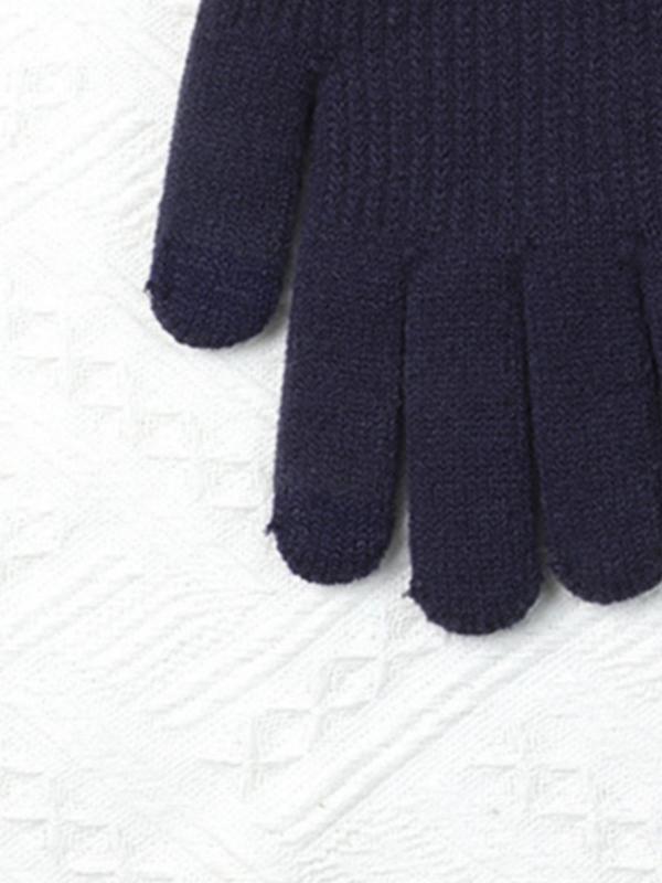 Men's Solid Color Knitted Gloves, Casual Trendy Warm Gloves for Outdoor Sports, Cycling, Campus, Fashionable Gloves for Men